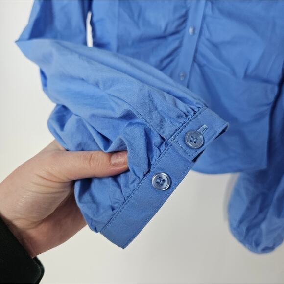 Moussy Blue Rouched Button Down Long Sleeve Top F - Picture 3 of 9